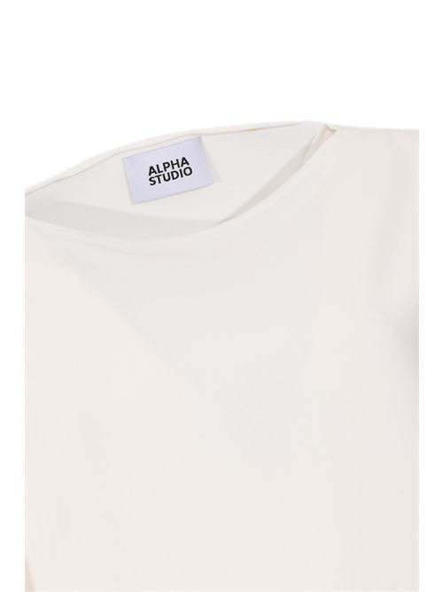 Maglia in viscosa con scollo a barca Latte Alpha Studio | AD-6251C2003